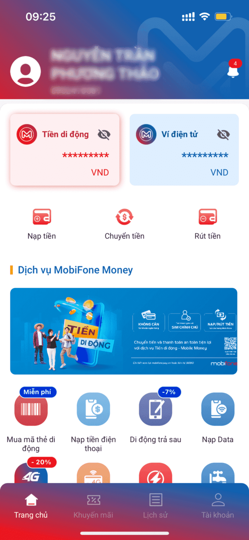 Chuyển tiền bằng tiền di động MobiFone Money
